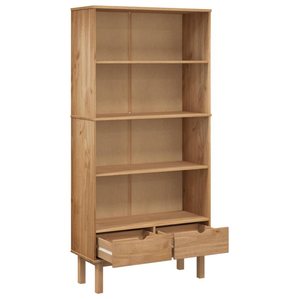 Bookcase OTTA with 2 Drawers Brown Solid Wood Pine. Picture 4