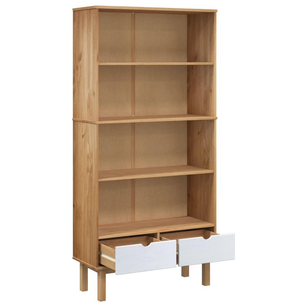 Bookcase OTTA with 2 Drawers Brown and White Solid Wood Pine. Picture 4