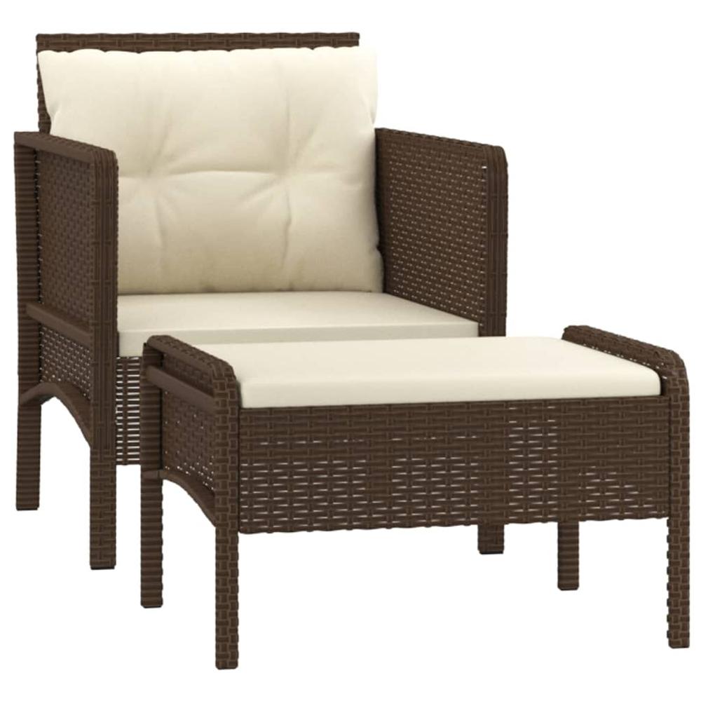 2 Piece Patio Lounge Set with Cushions Brown Poly Rattan. Picture 1