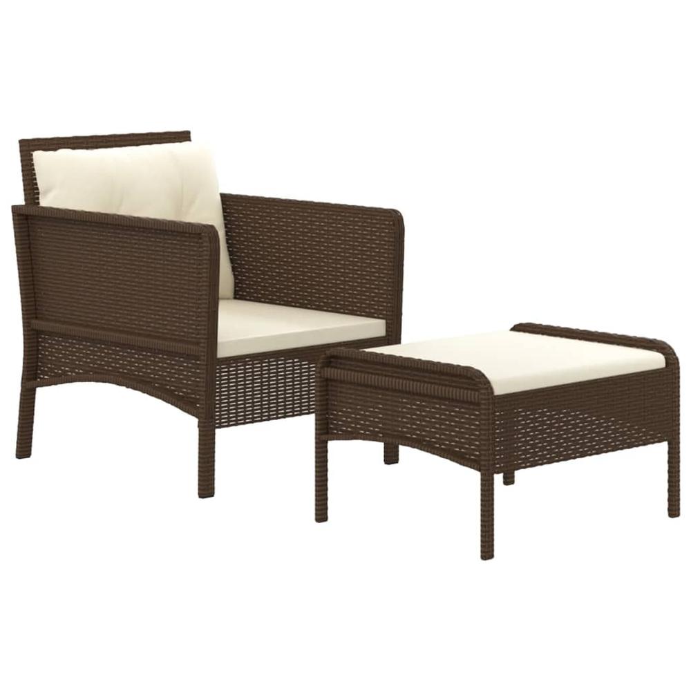 2 Piece Patio Lounge Set with Cushions Brown Poly Rattan. Picture 2