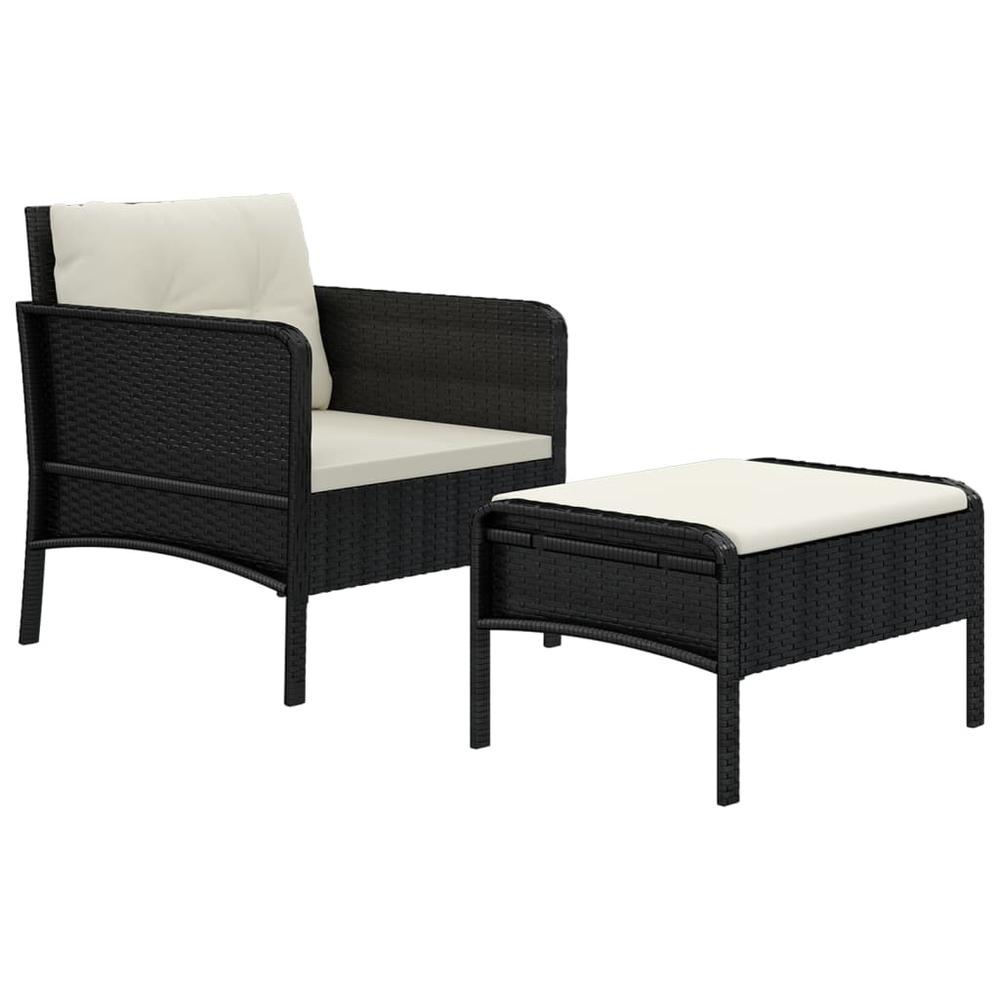 2 Piece Patio Lounge Set with Cushions Black Poly Rattan. Picture 2