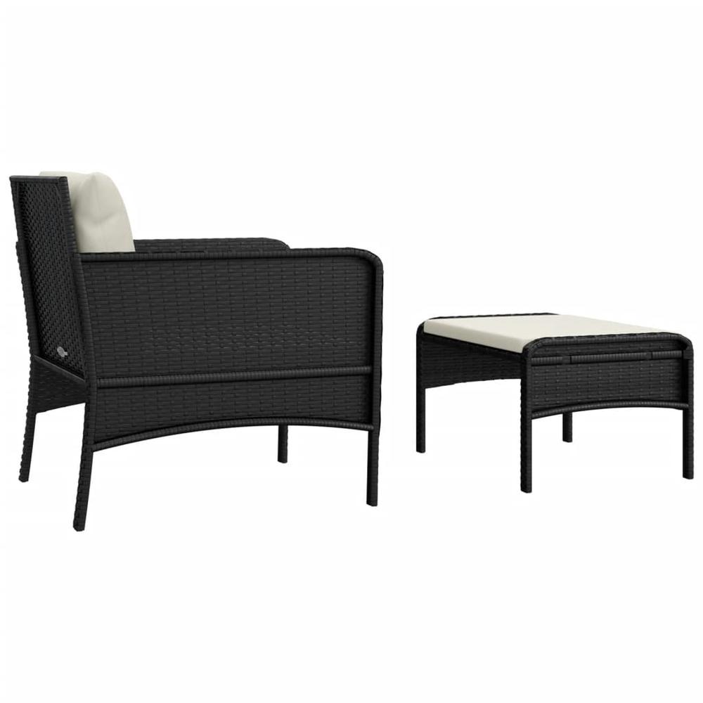 2 Piece Patio Lounge Set with Cushions Black Poly Rattan. Picture 4