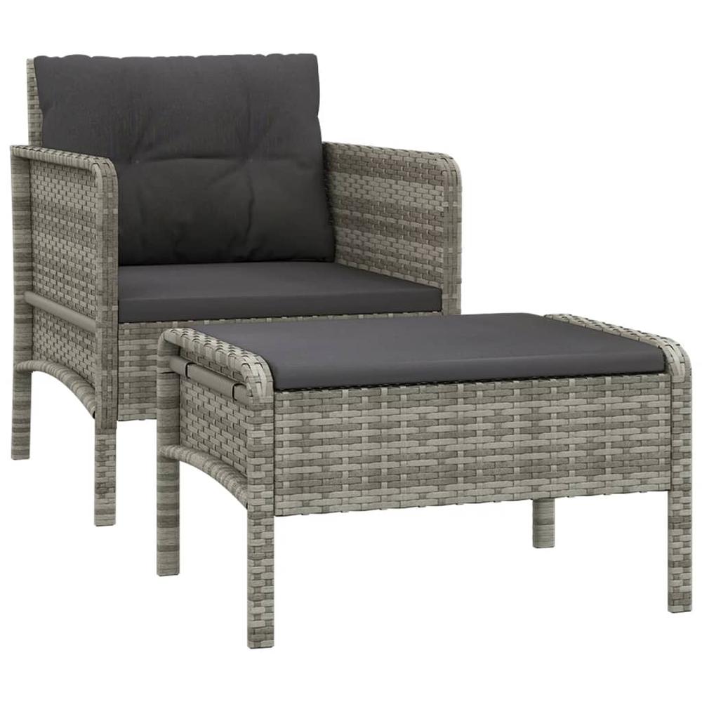 2 Piece Patio Lounge Set with Cushions Gray Poly Rattan. Picture 1