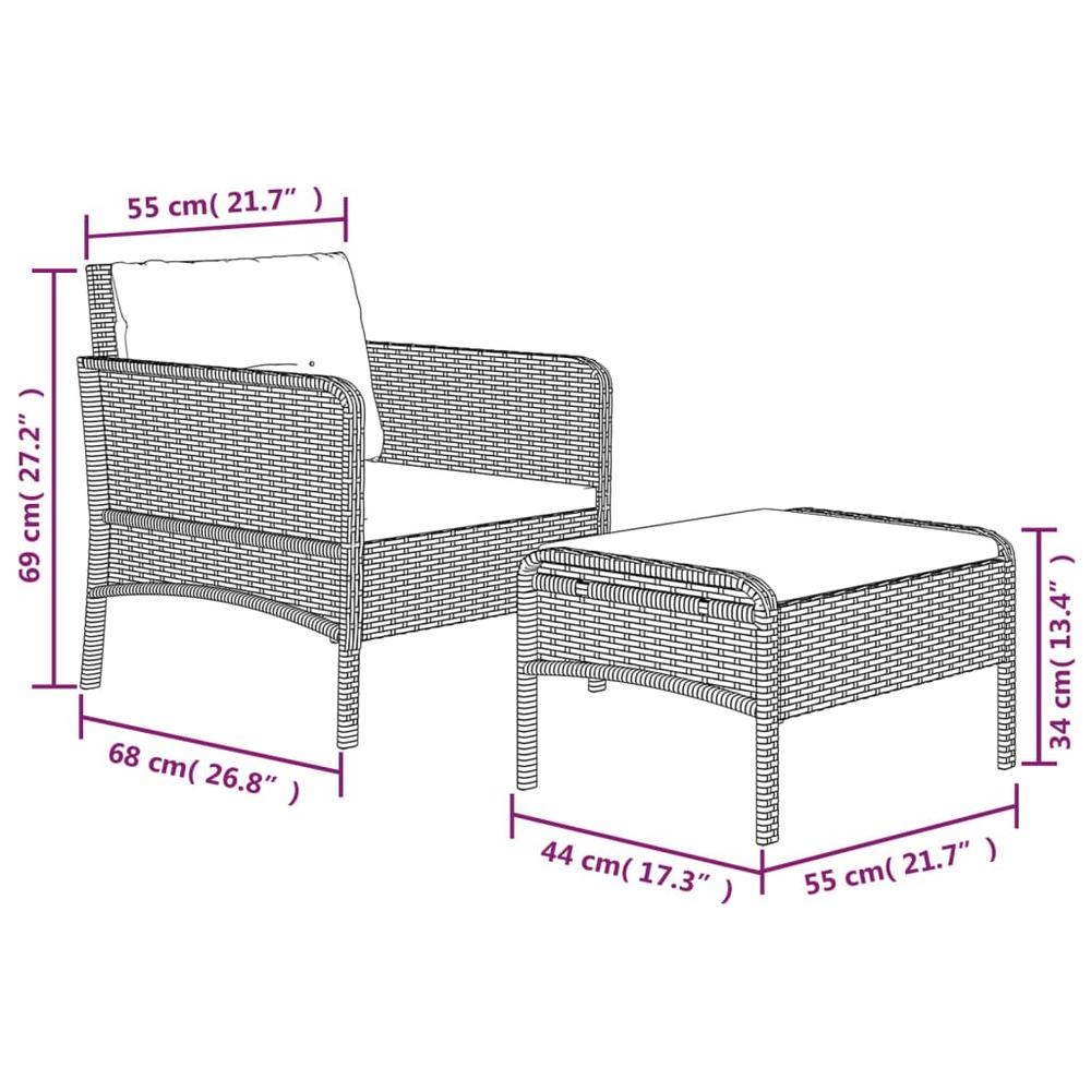 2 Piece Patio Lounge Set with Cushions Gray Poly Rattan. Picture 7