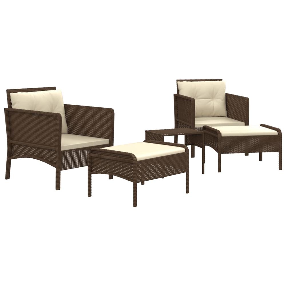 5 Piece Patio Lounge Set with Cushions Brown Poly Rattan. Picture 2