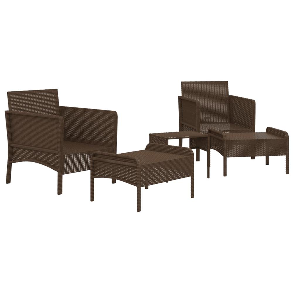 5 Piece Patio Lounge Set with Cushions Brown Poly Rattan. Picture 3