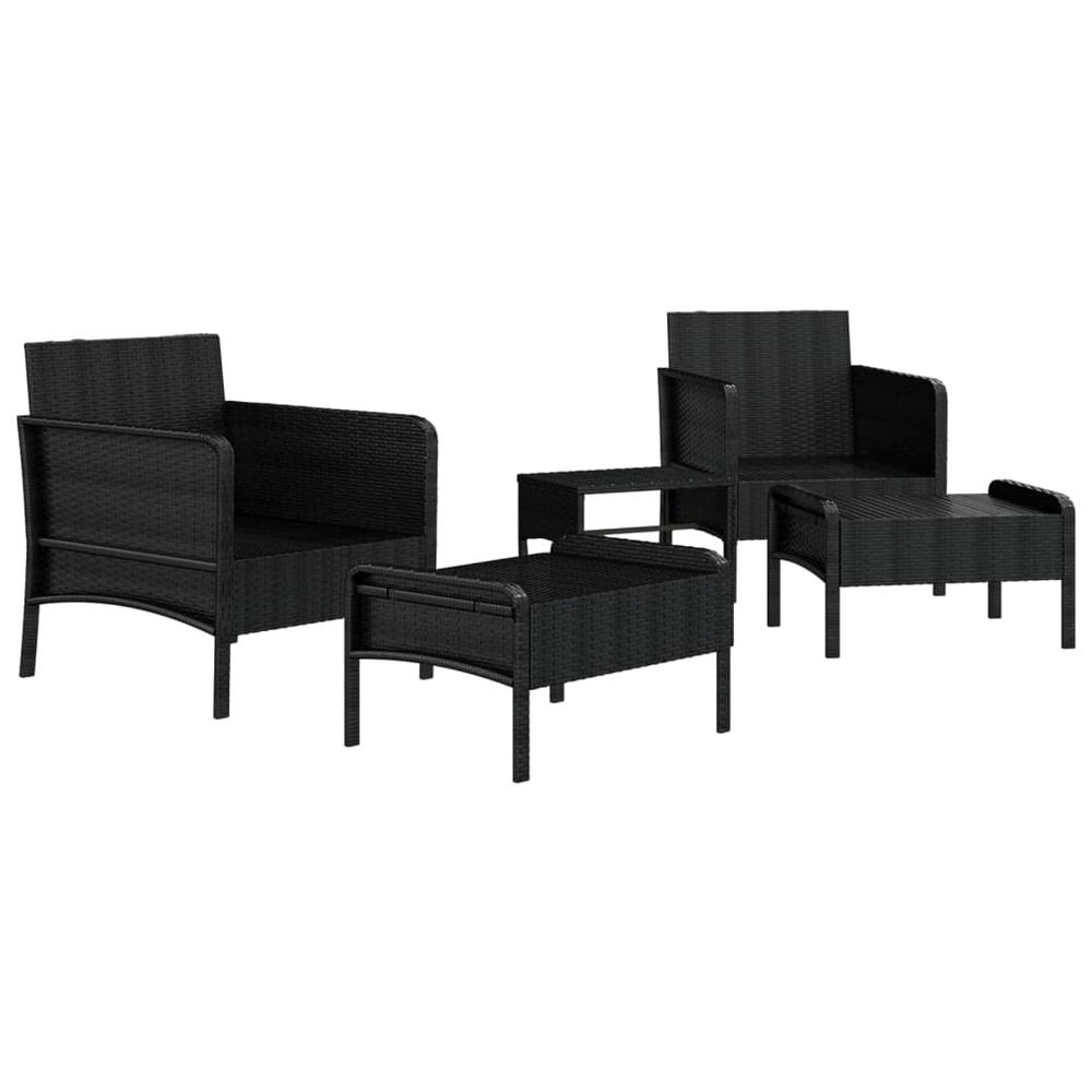 5 Piece Patio Lounge Set with Cushions Black Poly Rattan. Picture 3