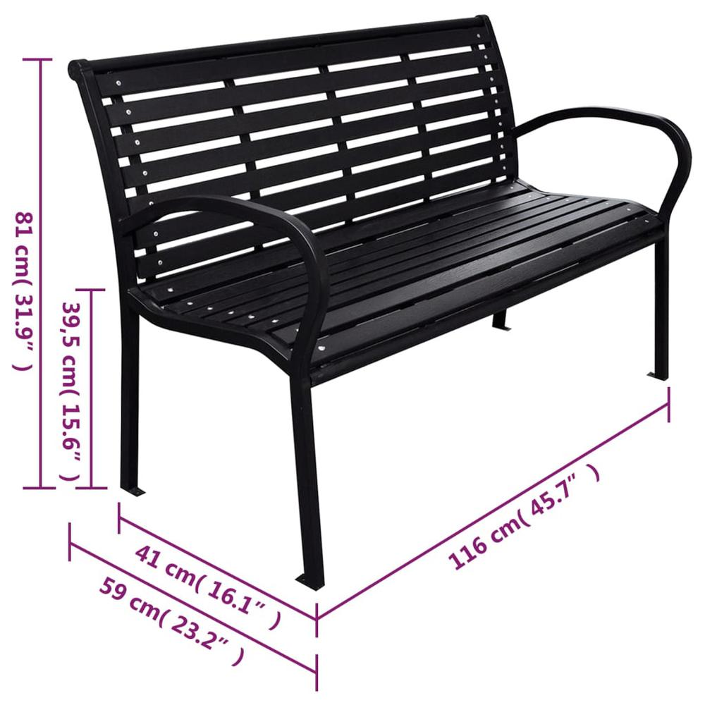 Patio Bench Black 45.7" Steel and WPC. Picture 4