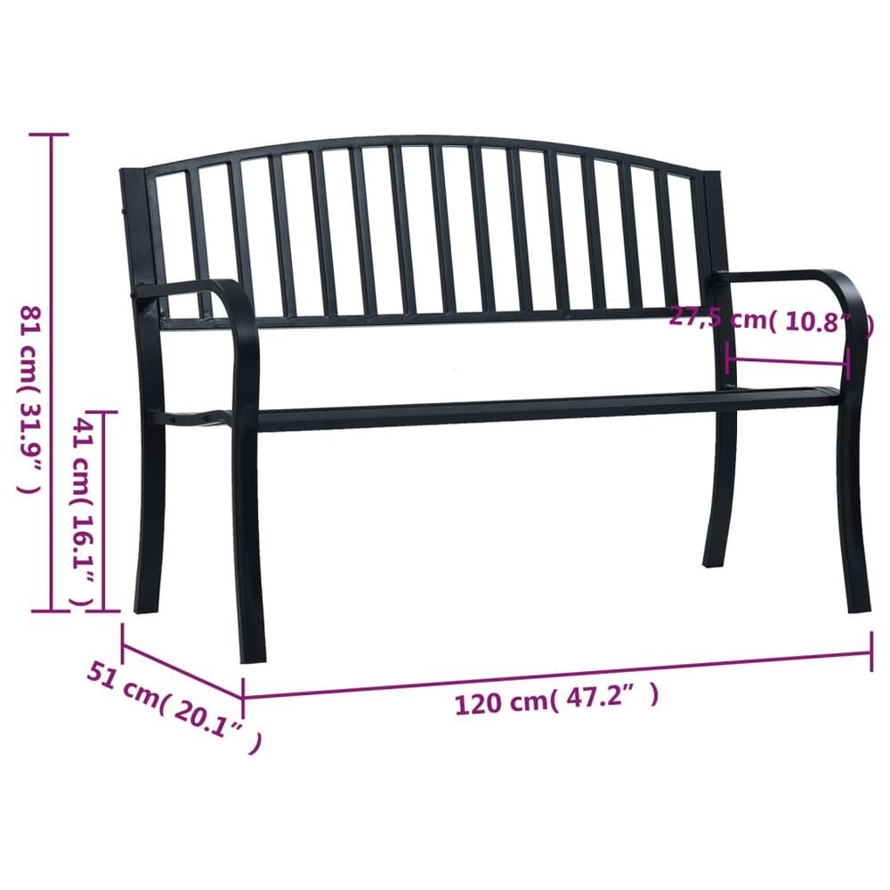 Patio Bench Black 47.2" Steel. Picture 6