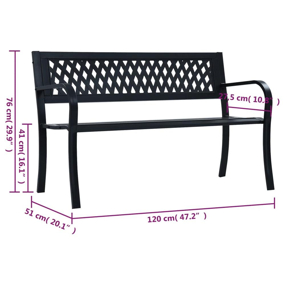 Patio Bench Black 47.2" Steel. Picture 7