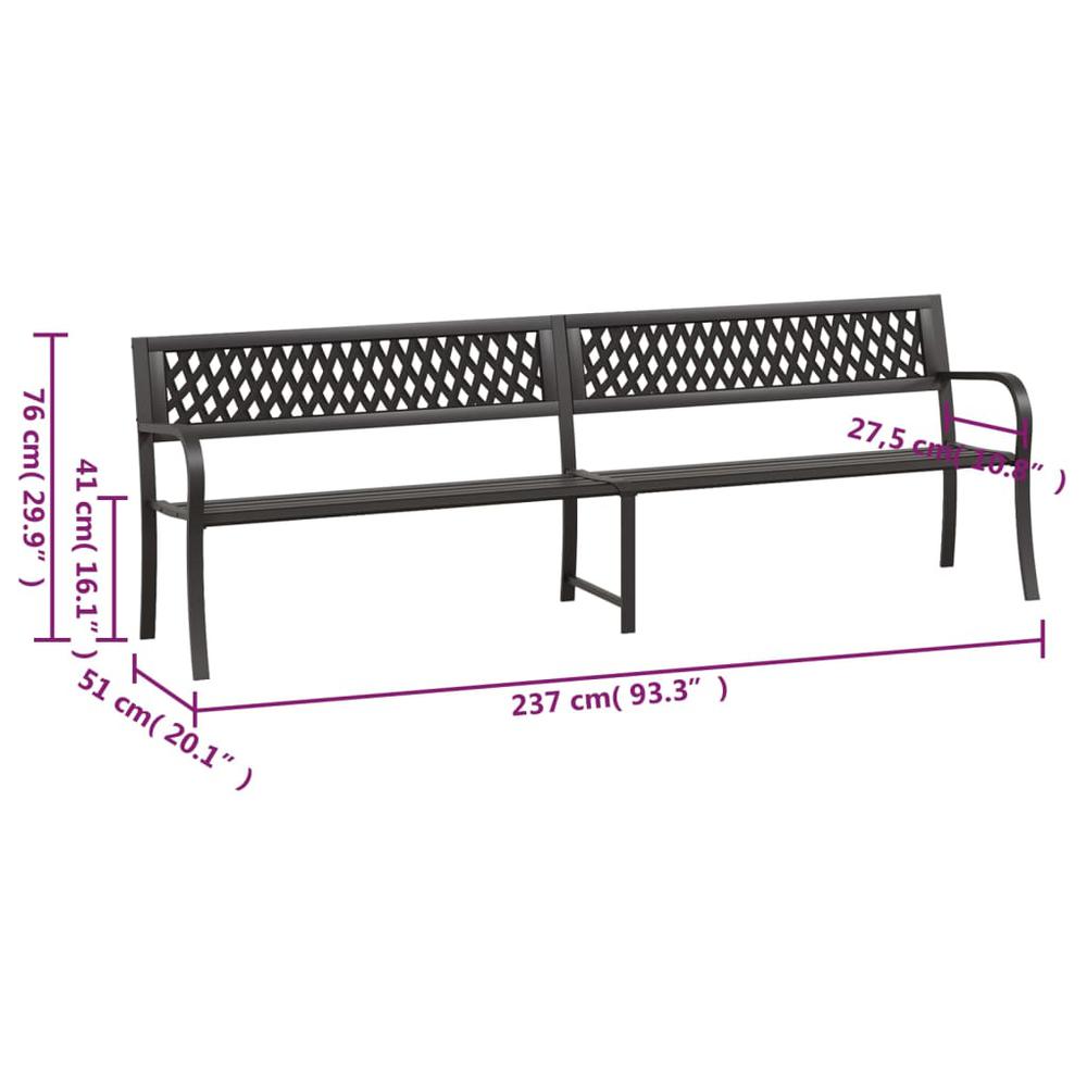 Twin Patio Bench Black 93.3" Steel. Picture 7