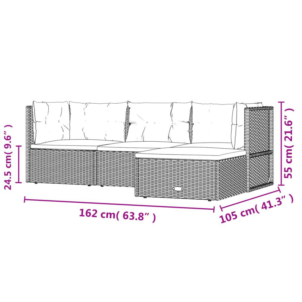 4 Piece Patio Lounge Set with Cushions Black Poly Rattan. Picture 9