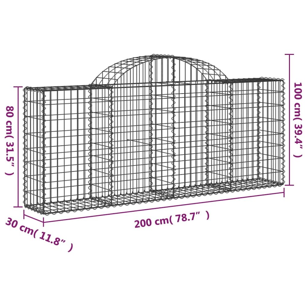 Arched Gabion Basket 78.7"x11.8"x31.5"/39.4" Galvanized Iron. Picture 4