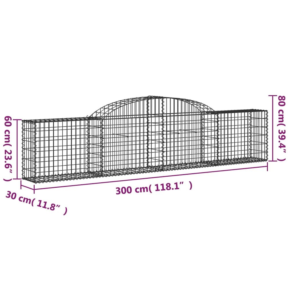 Arched Gabion Basket 118.1"x11.8"x23.6"/31.5" Galvanized Iron. Picture 5