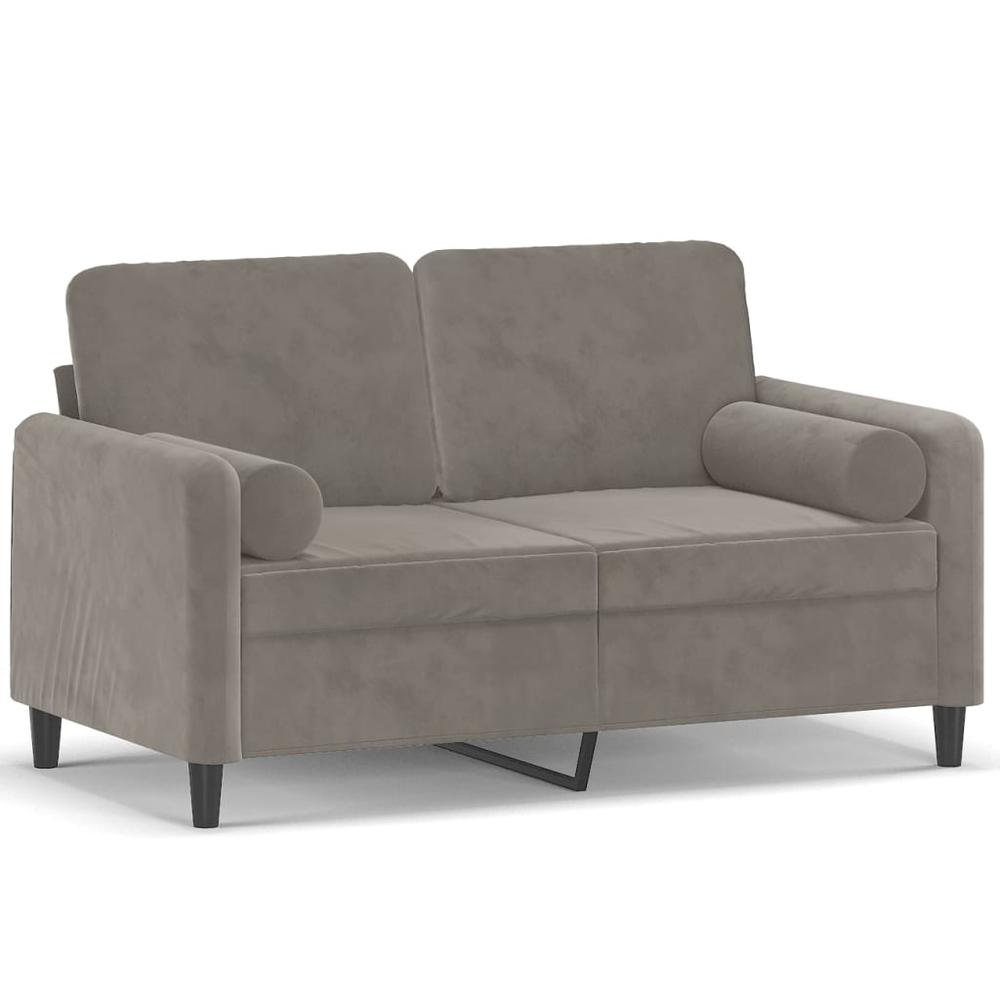 2-Seater Sofa with Pillows&Cushions Light Gray 47.2" Velvet. Picture 1