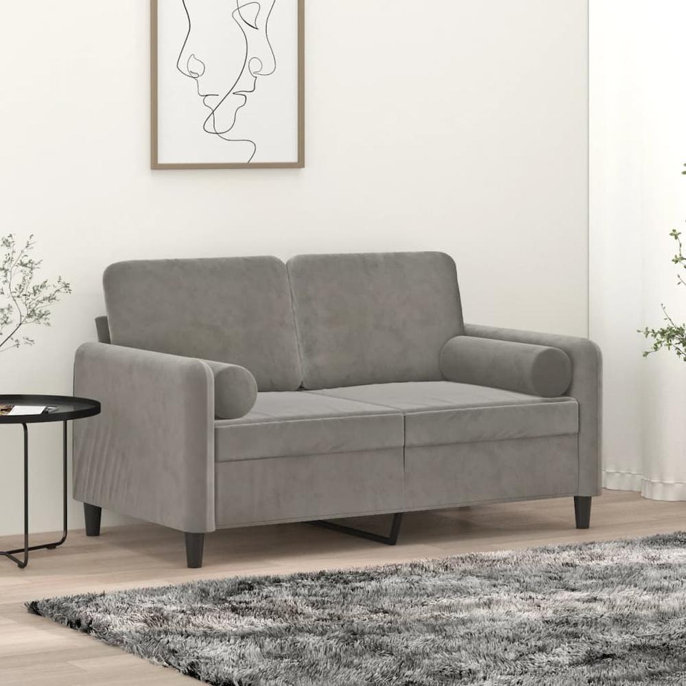 2-Seater Sofa with Pillows&Cushions Light Gray 47.2" Velvet. Picture 7