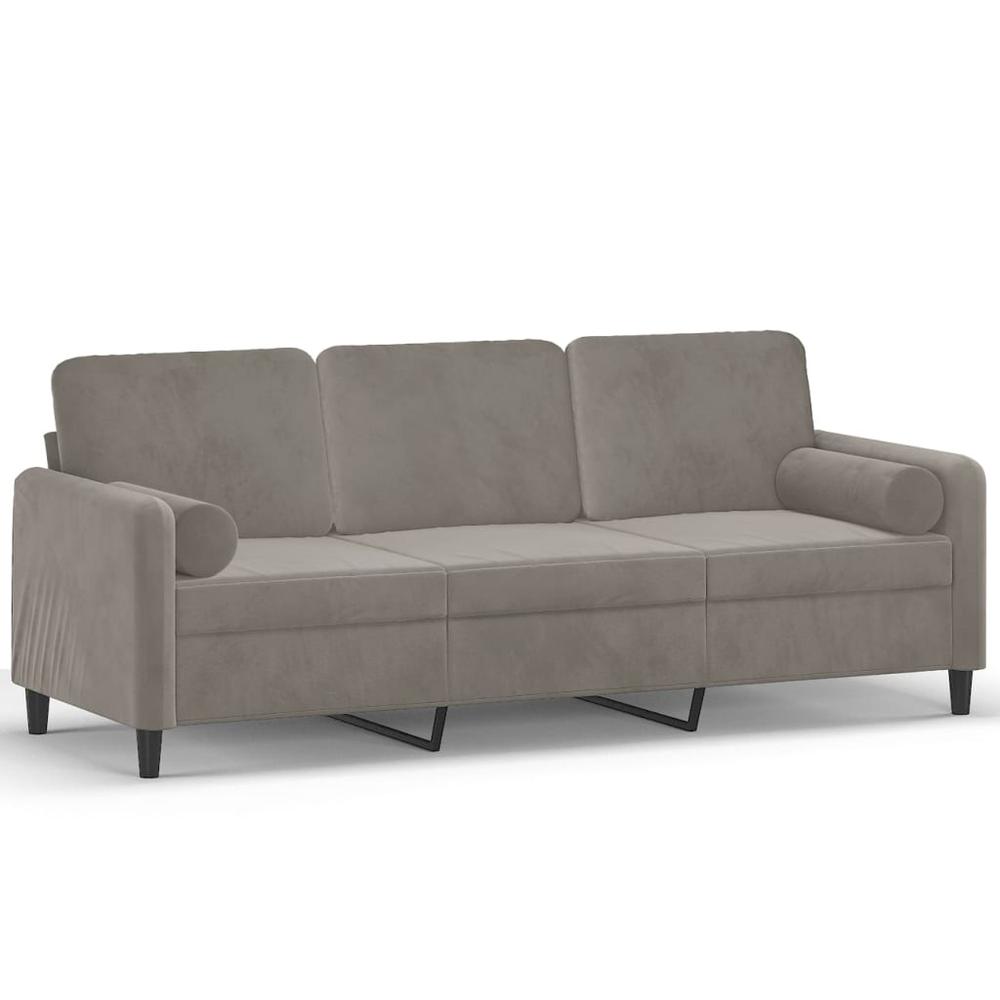 3-Seater Sofa with Pillows&Cushions Light Gray 70.9" Velvet. Picture 1