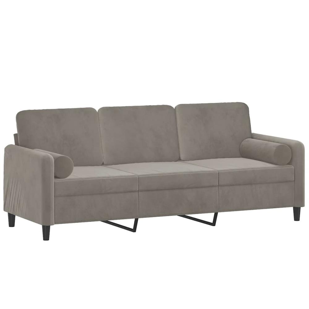 3-Seater Sofa with Pillows&Cushions Light Gray 70.9" Velvet. Picture 2