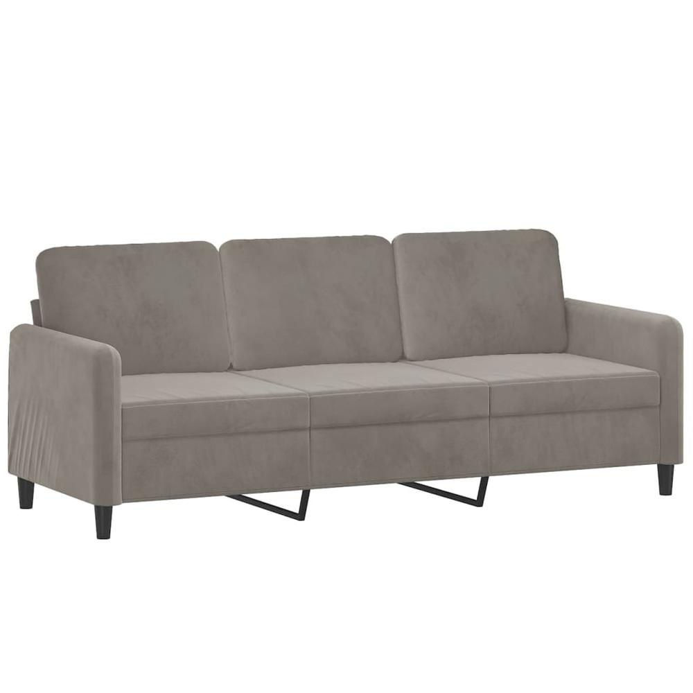 3-Seater Sofa with Pillows&Cushions Light Gray 70.9" Velvet. Picture 3