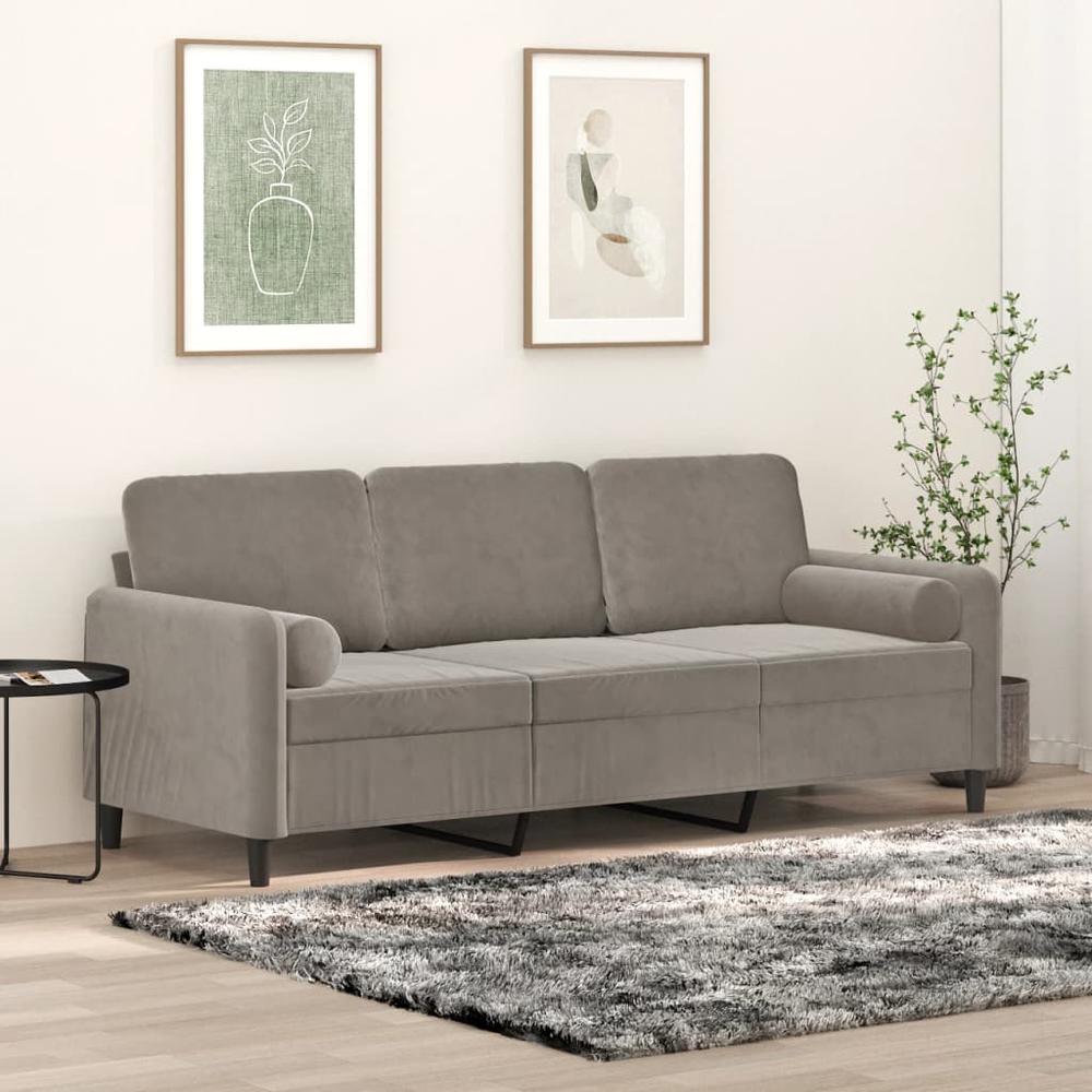 3-Seater Sofa with Pillows&Cushions Light Gray 70.9" Velvet. Picture 7