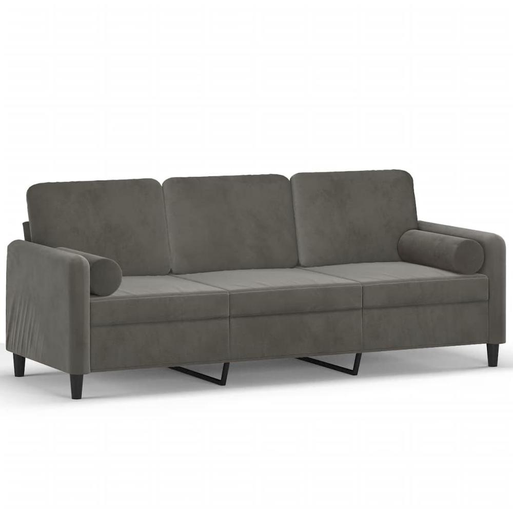 3-Seater Sofa with Pillows&Cushions Dark Gray 70.9" Velvet. Picture 1