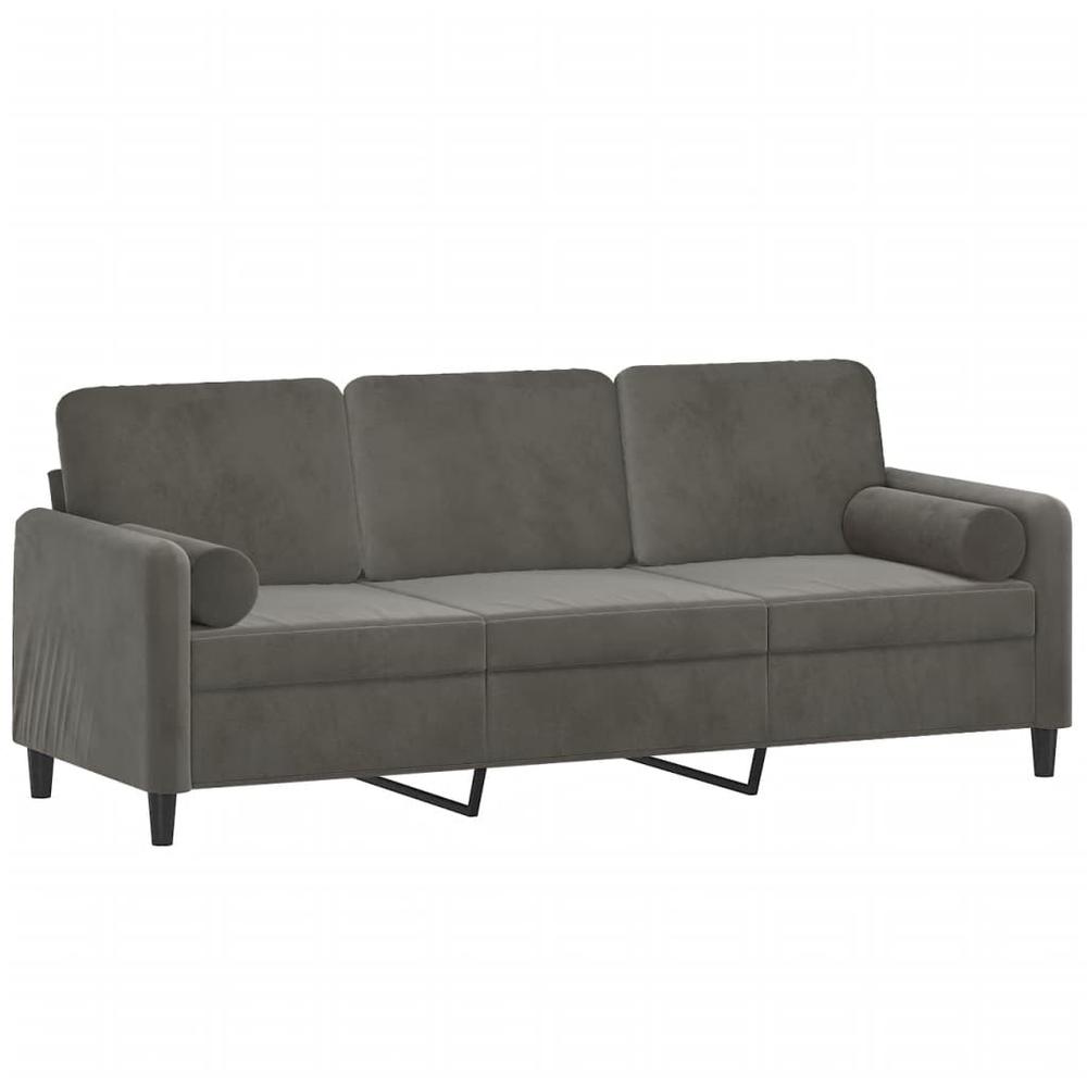 3-Seater Sofa with Pillows&Cushions Dark Gray 70.9" Velvet. Picture 2
