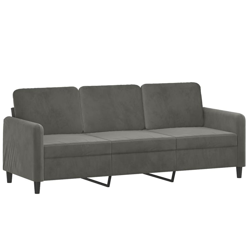3-Seater Sofa with Pillows&Cushions Dark Gray 70.9" Velvet. Picture 3