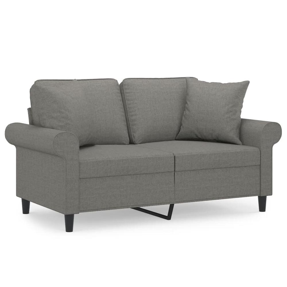 2-Seater Sofa with Pillows&Cushions Dark Gray 47.2" Fabric. Picture 1
