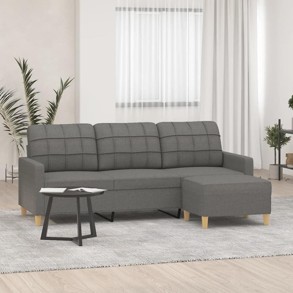3-Seater Sofa with Footstool Dark Gray 70.9" Fabric. Picture 7