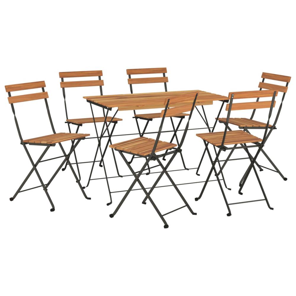 7 Piece Folding Bistro Set Solid Wood Acacia and Steel. Picture 2