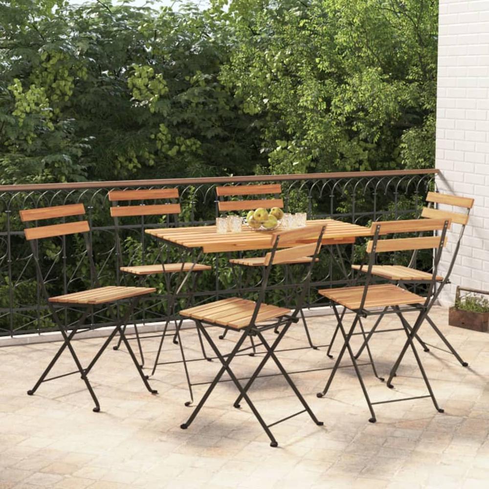 7 Piece Folding Bistro Set Solid Wood Acacia and Steel. Picture 12
