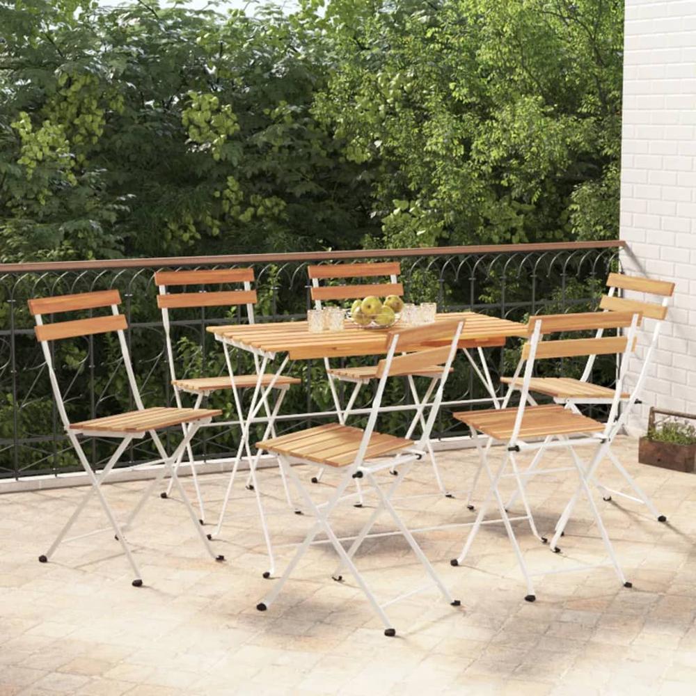 7 Piece Folding Bistro Set Solid Wood Acacia and Steel. Picture 12
