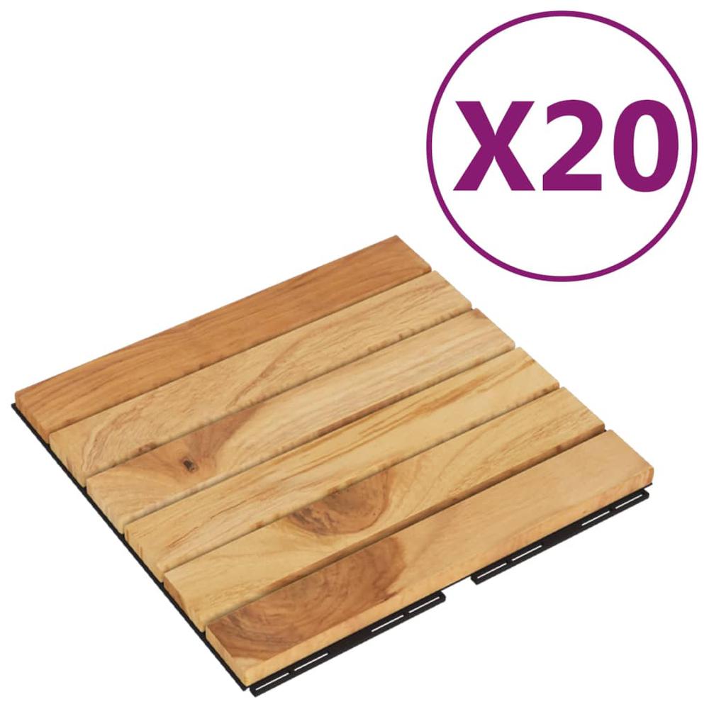 Decking Tiles 20 pcs 11.8"x11.8" Solid Wood Teak Vertical Pattern. Picture 1