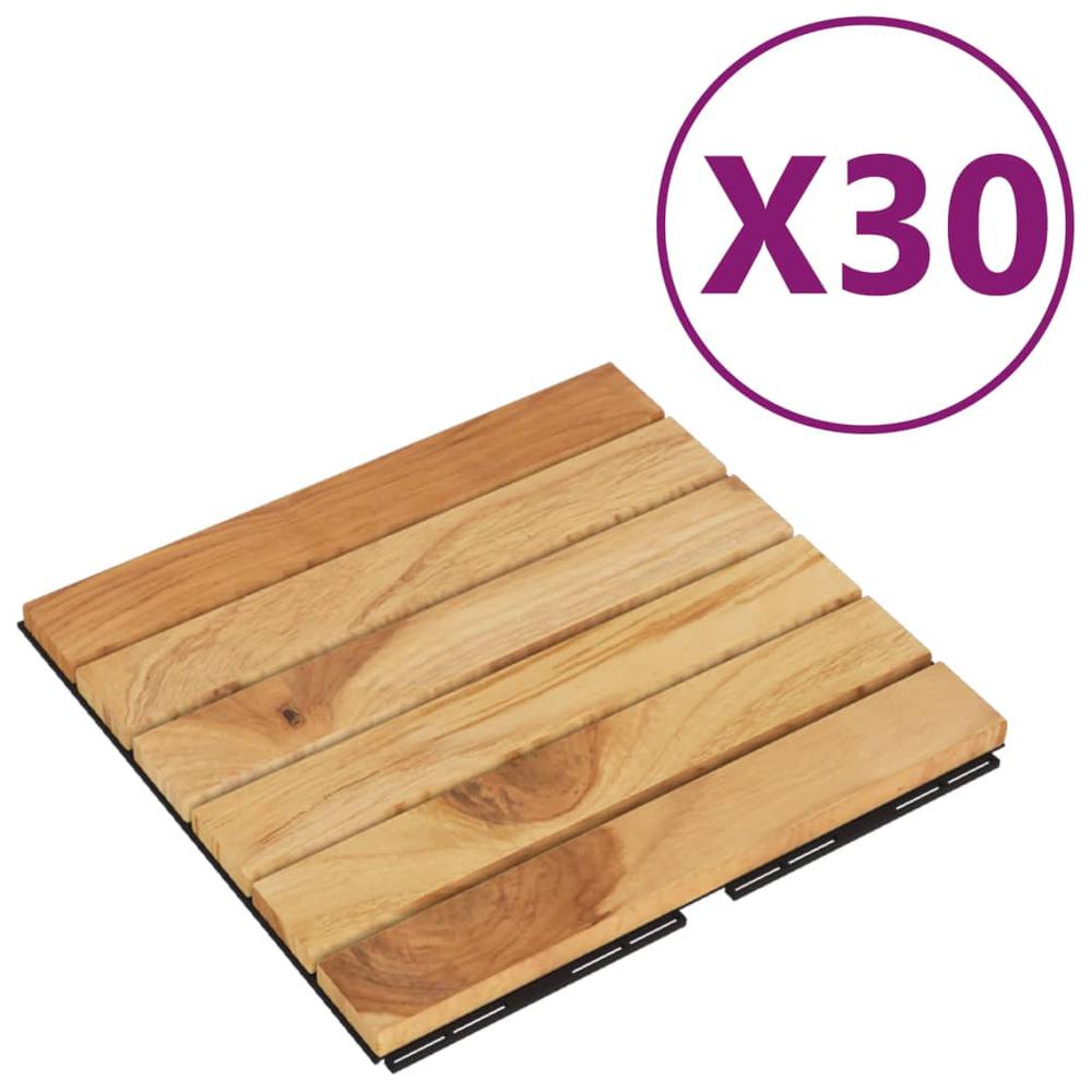Decking Tiles 30 pcs 11.8"x11.8" Solid Wood Teak Vertical Pattern. Picture 1
