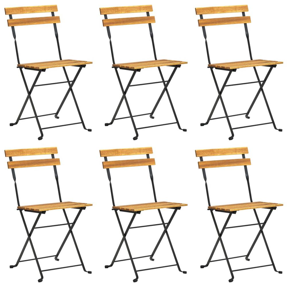 Folding Patio Chairs 6 pcs Steel and Solid Wood Acacia. Picture 1
