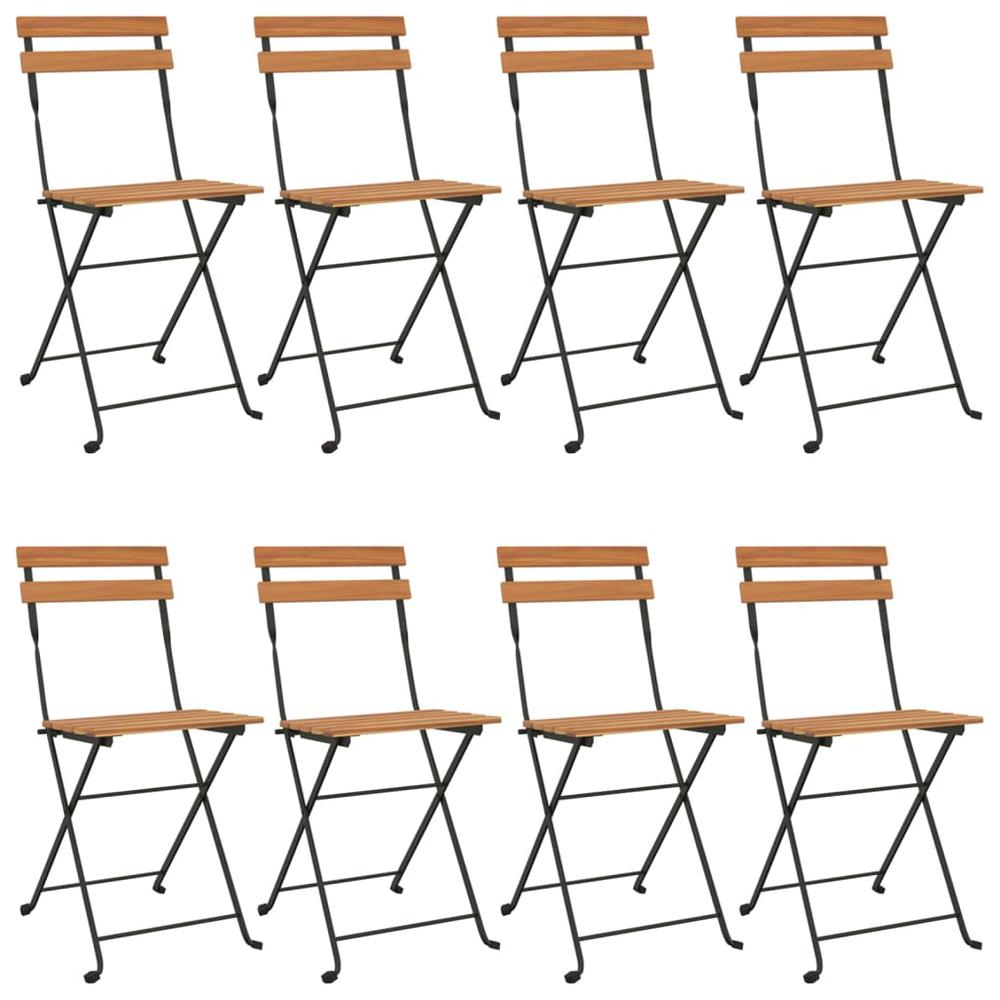 Folding Bistro Chairs 8 pcs Solid Wood Teak and Steel. Picture 1