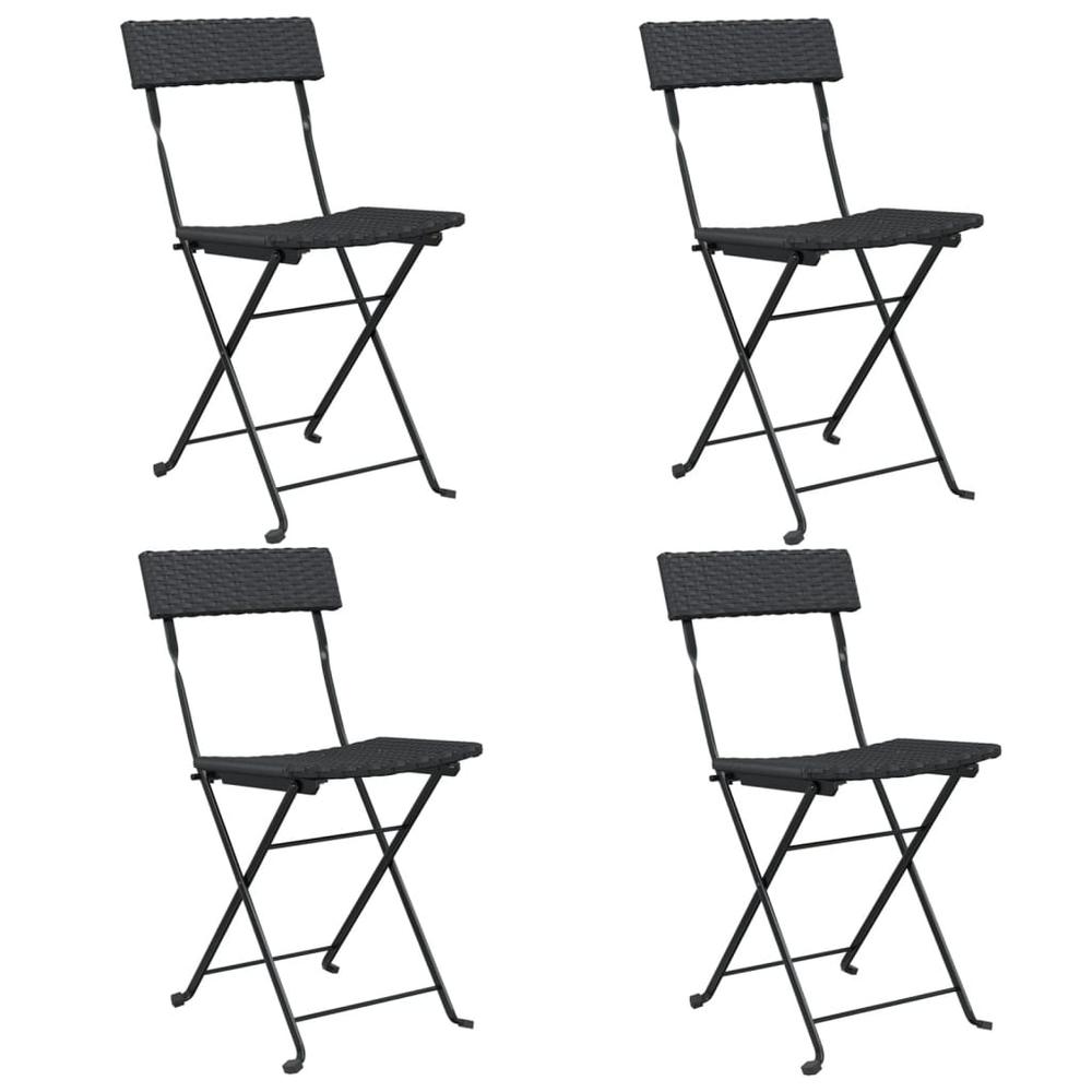 Folding Bistro Chairs 4 pcs Black Poly Rattan and Steel. Picture 1