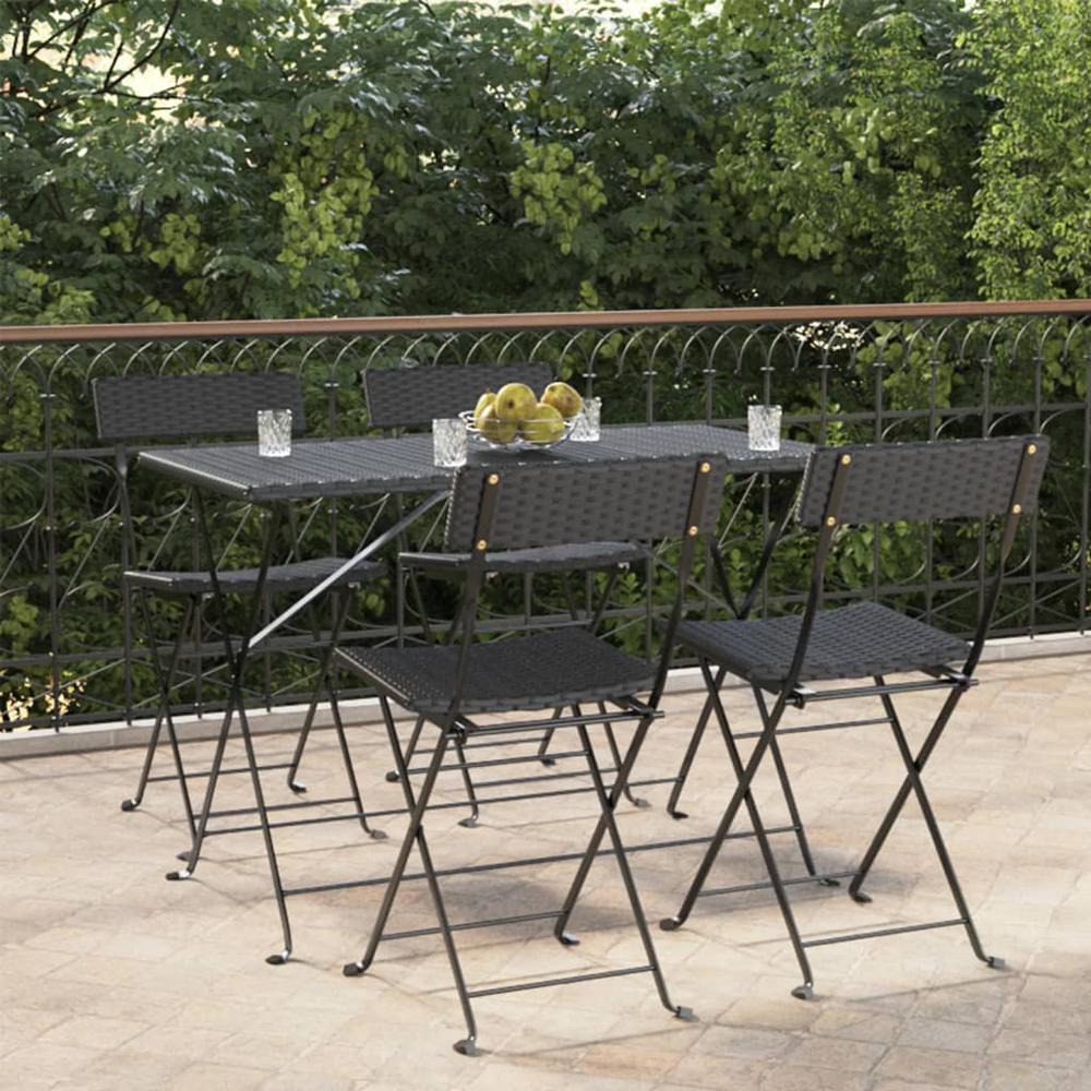 Folding Bistro Chairs 4 pcs Black Poly Rattan and Steel. Picture 9