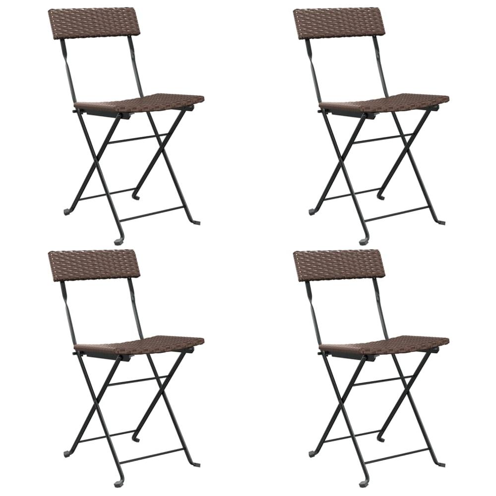 Folding Bistro Chairs 4 pcs Brown Poly Rattan and Steel. Picture 1
