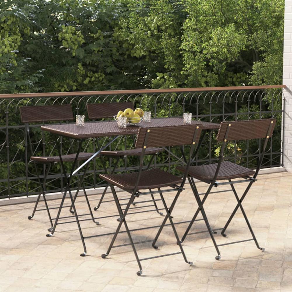 Folding Bistro Chairs 4 pcs Brown Poly Rattan and Steel. Picture 9