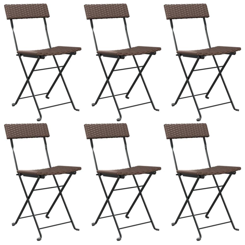 Folding Bistro Chairs 6 pcs Brown Poly Rattan and Steel. Picture 1