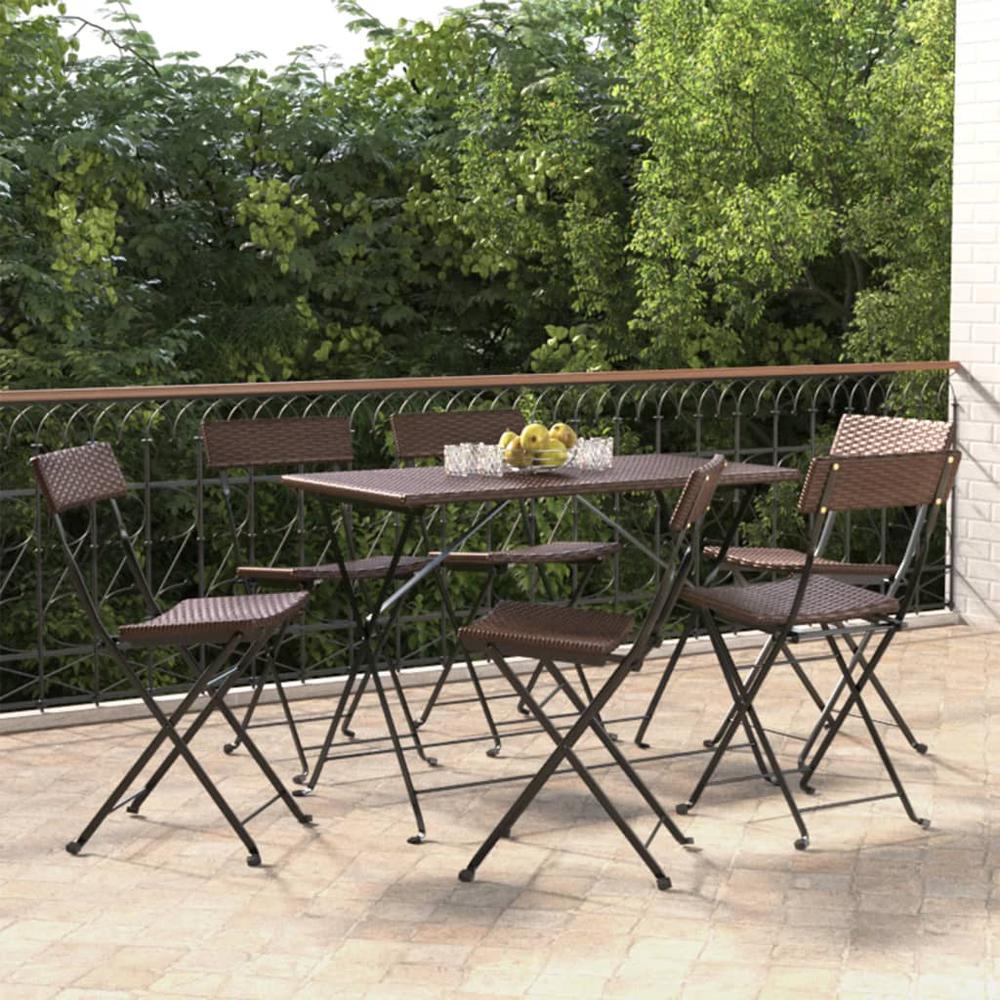 Folding Bistro Chairs 6 pcs Brown Poly Rattan and Steel. Picture 9