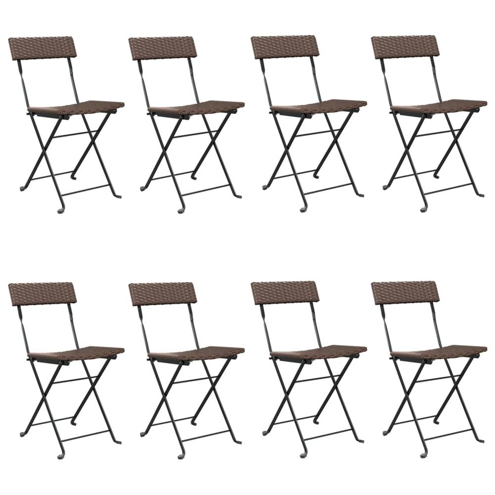 Folding Bistro Chairs 8 pcs Brown Poly Rattan and Steel. Picture 1