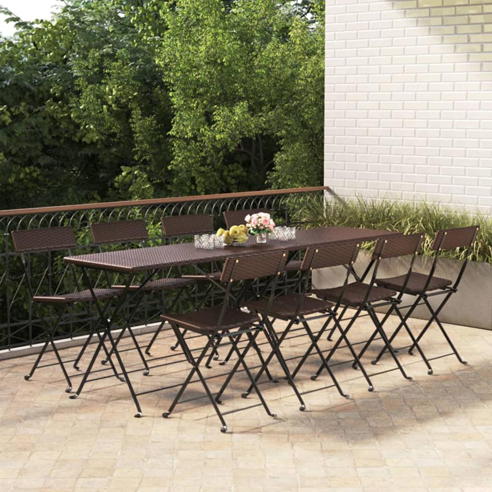 Folding Bistro Chairs 8 pcs Brown Poly Rattan and Steel. Picture 9