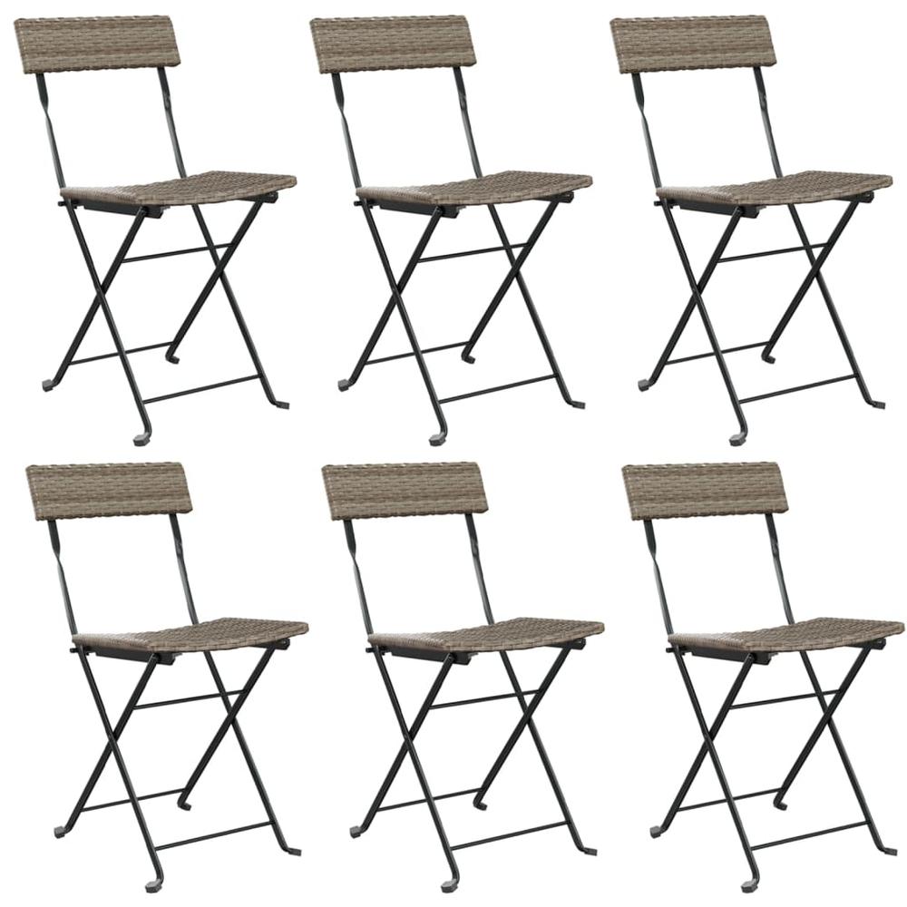 Folding Bistro Chairs 6 pcs Gray Poly Rattan and Steel. Picture 1