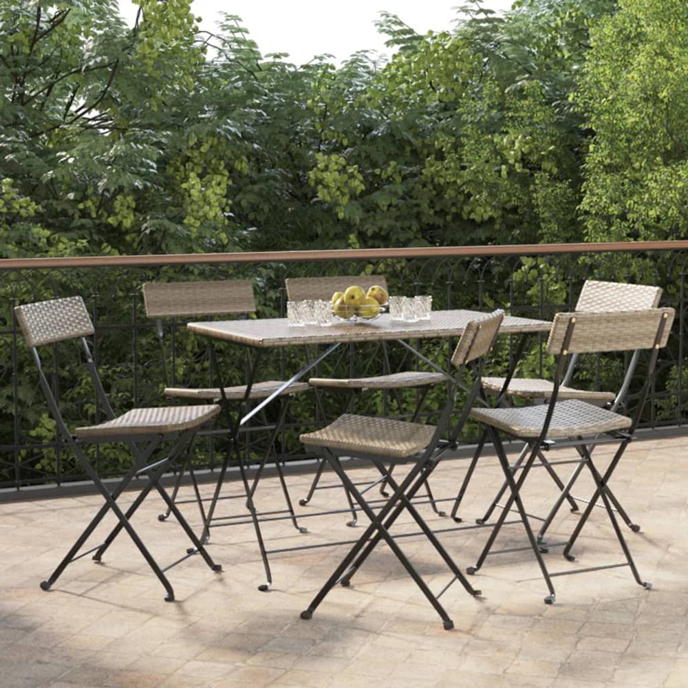 Folding Bistro Chairs 6 pcs Gray Poly Rattan and Steel. Picture 9