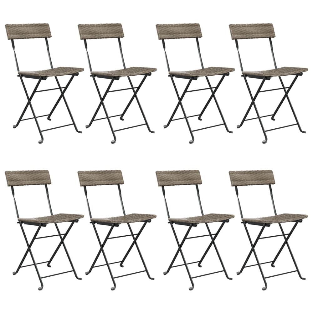 Folding Bistro Chairs 8 pcs Gray Poly Rattan and Steel. Picture 1