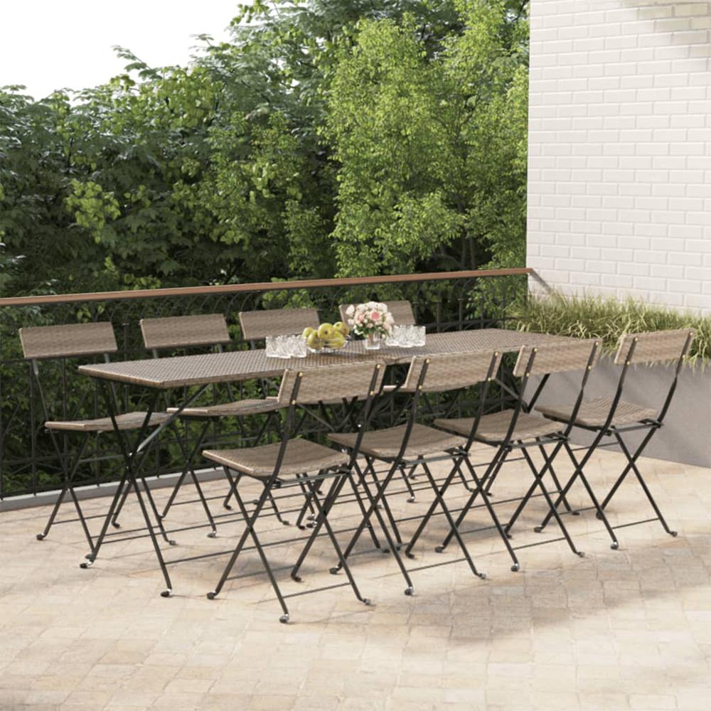 Folding Bistro Chairs 8 pcs Gray Poly Rattan and Steel. Picture 9