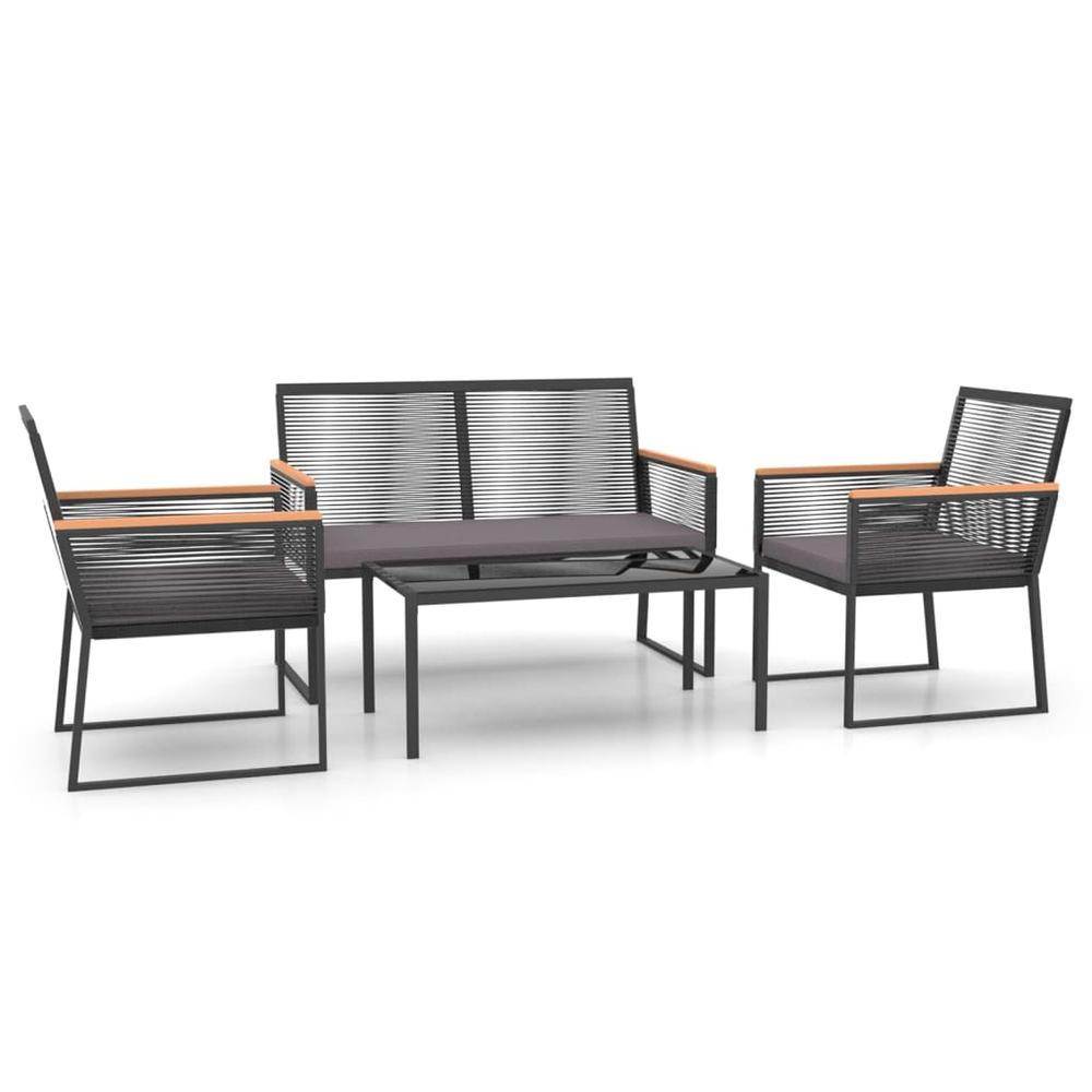 4 Piece Patio Lounge Set with Cushions Black Steel. Picture 1