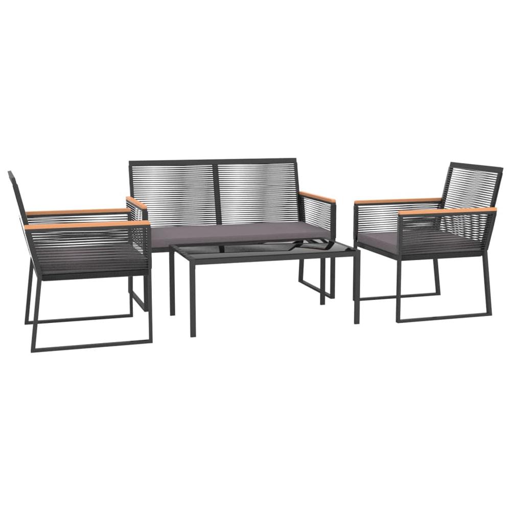 4 Piece Patio Lounge Set with Cushions Black Steel. Picture 2
